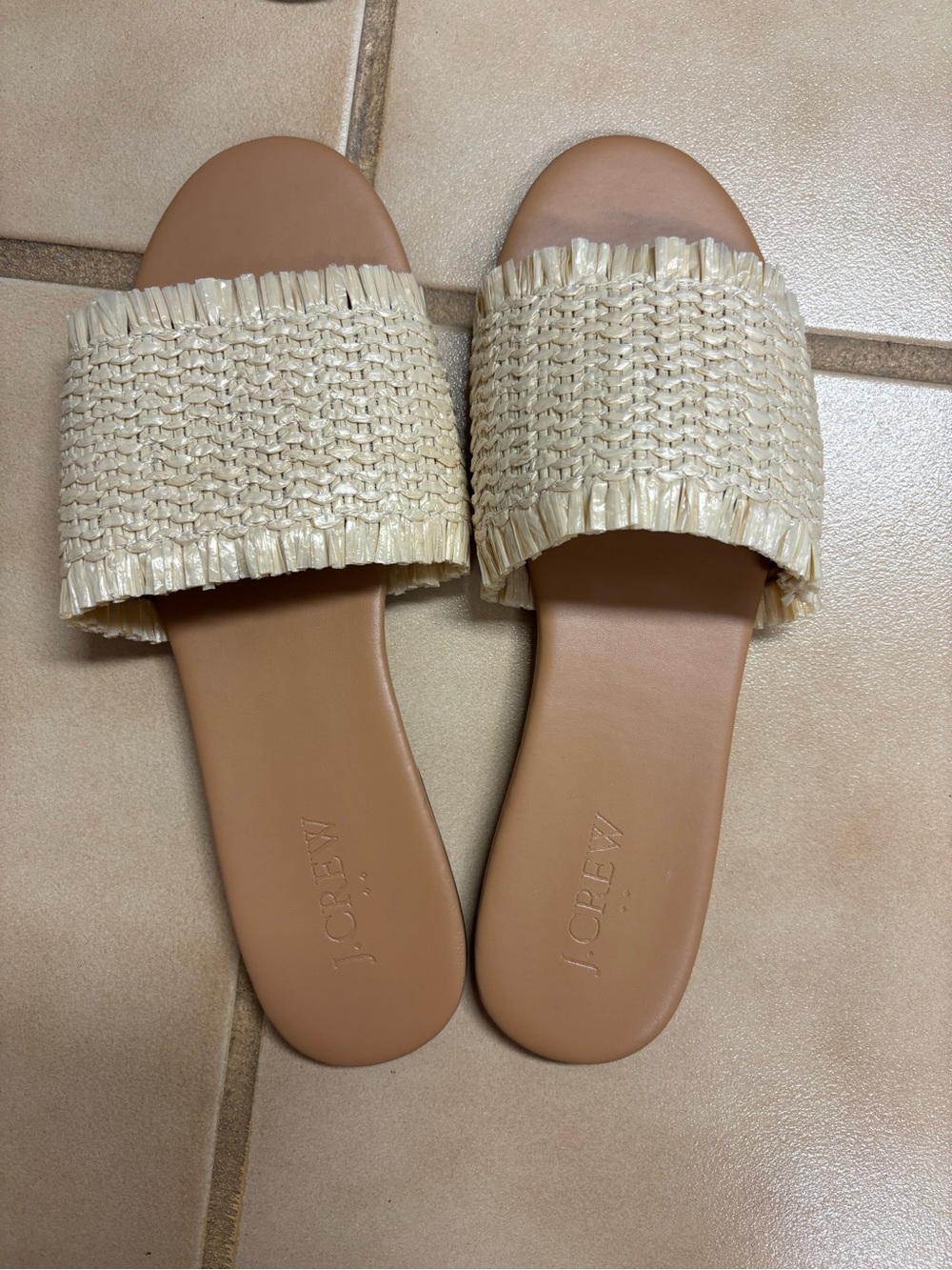 J. Crew Raffia Slide Sandals in Natural and Tan